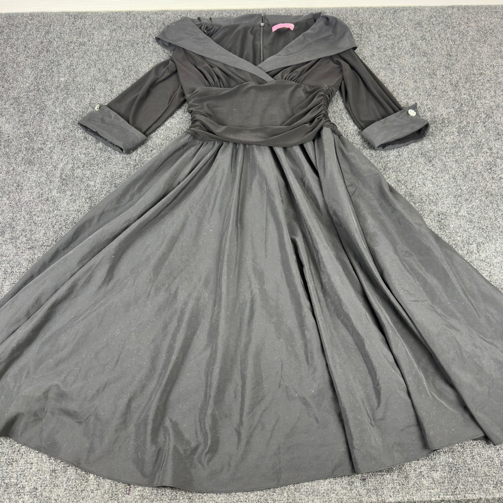 Eliza J New York Black Portrait Collar Cocktail Dress Rhinestone Cuff Size 12‎
